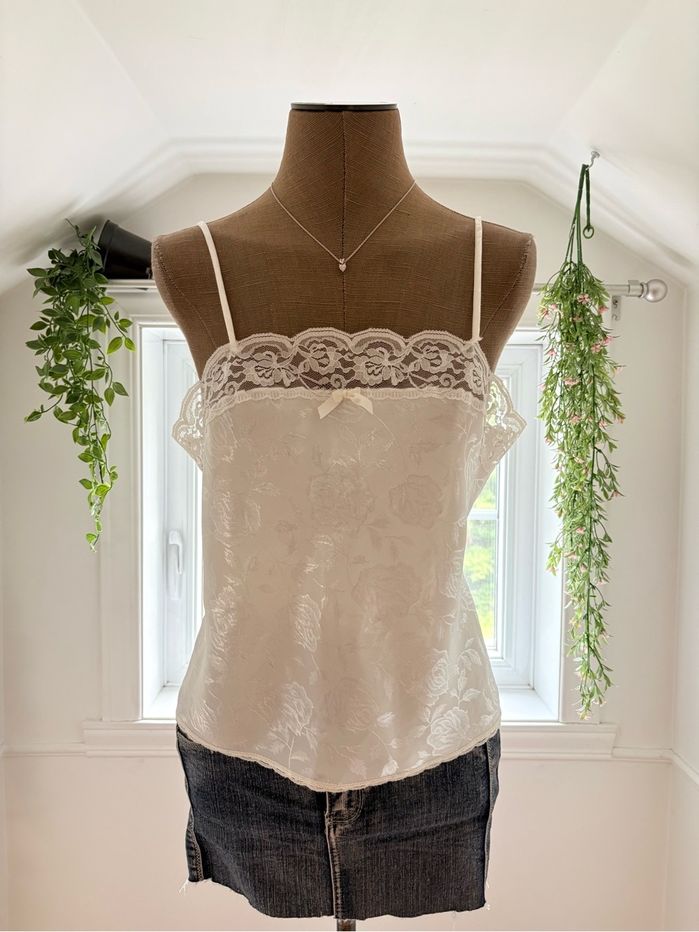 Delicate Lace Trim Ivory Cami Top - Women
